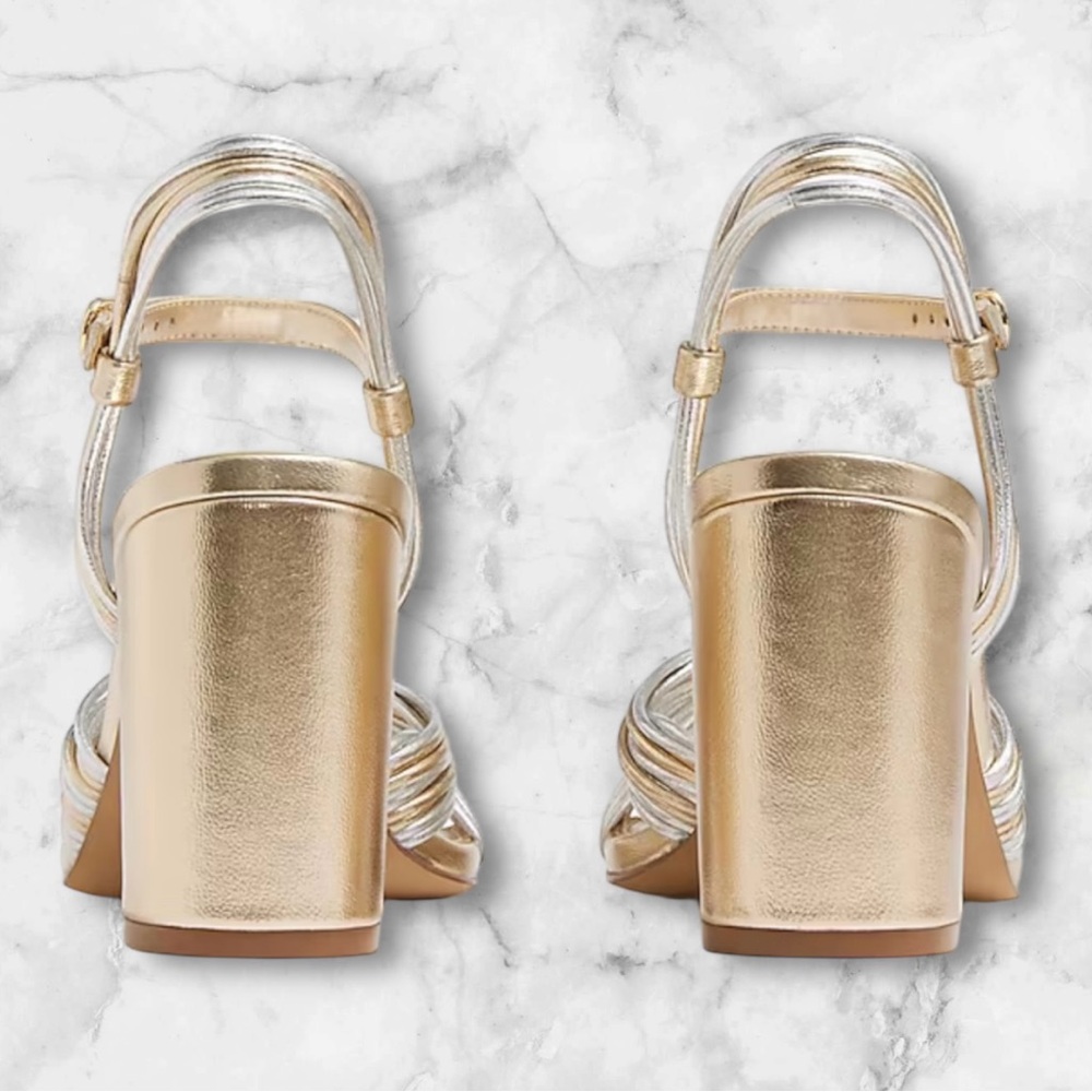 🆕J. Crew Gold Block Heel Sandals with Criss-Cross Straps - Picture 4 of 15